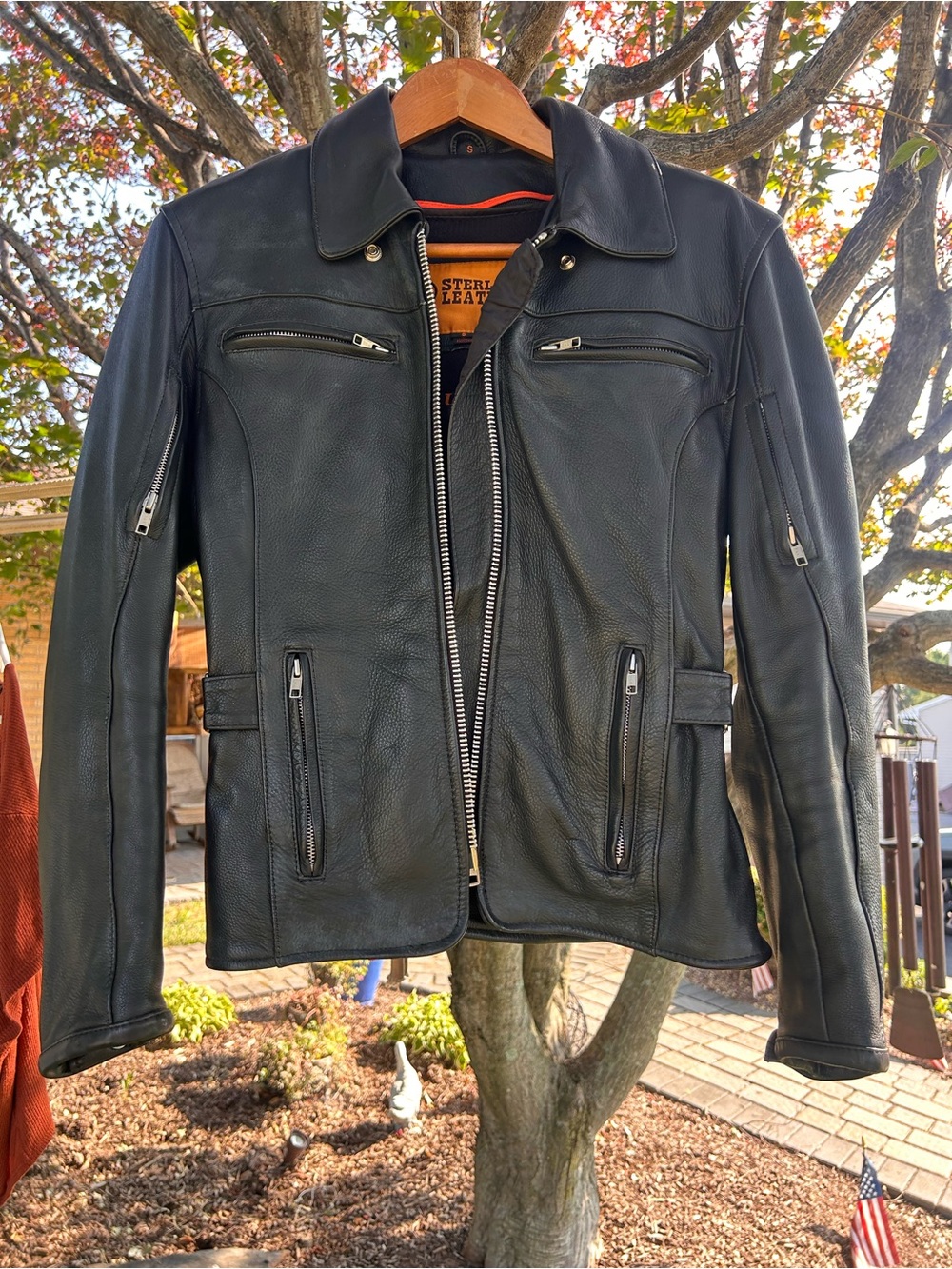 Women's Black Sterling Leather Jacket with Cinched Waist